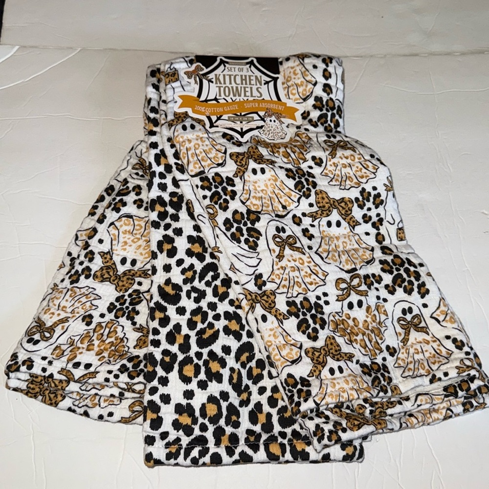 Envogue Set of 3 Kitchen Towels 100% Cotton Gauze 18 x 28” Halloween Leopard